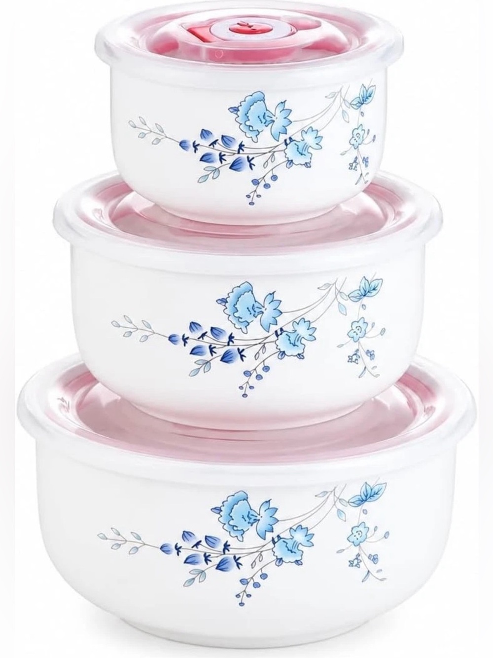Maison Viore Ceramic Preservation Blue Flower Bowls Three-Piece Set